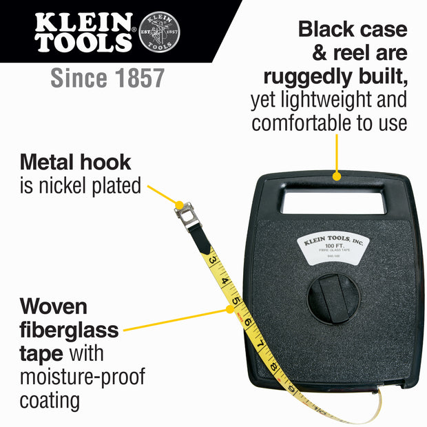 Klein 946-100 Woven Fiberglass Tape with Case, 100-Foot