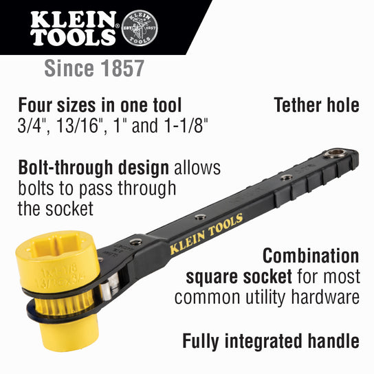 Klein KT151T 4-in-1 Lineman's Ratcheting Wrench