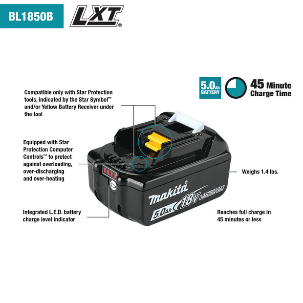 Makita BL1850B-2 18V LXT® Lithium‑Ion 5.0Ah Battery, 2/pk