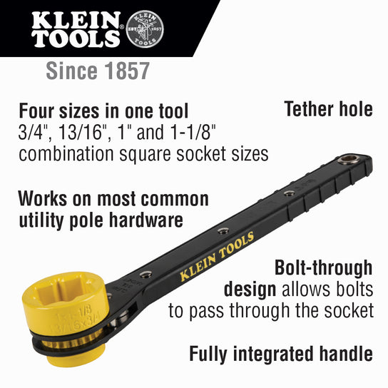 Klein KT152T 4-in-1 Lineman's Slim Ratcheting Wrench