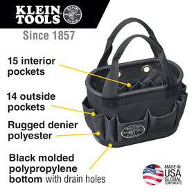 Klein 5144BHB14OS Hard-Body Bucket, 29-Pocket Aerial Bucket, Black