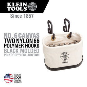 Klein 5144 Canvas Bucket, 15-Pocket Aerial Oval Bucket with Hooks