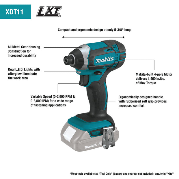 Makita XDT11Z 18V LXT® Lithium‑Ion Cordless Impact Driver, Tool Only