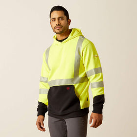 Ariat 10052589 Men's FR Hi-Vis Pullover Hoodie, Color block cuffs and kangaroo pocket