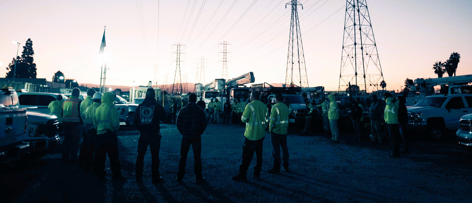 workers gathered early in the morning