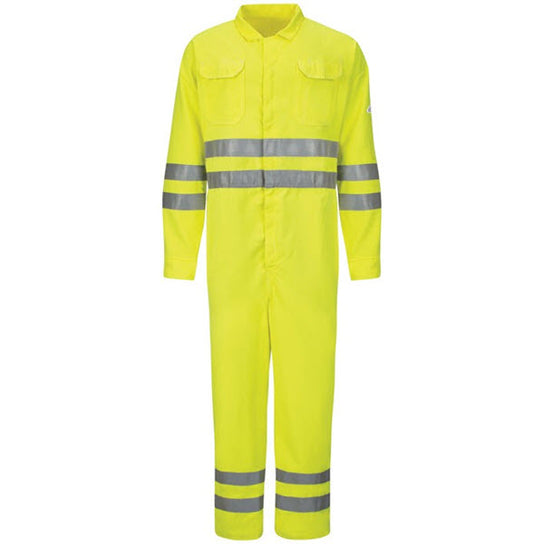 Bulwark CMD8HV Men's FR Hi-Vis Deluxe Coverall with Reflective Trim, Yellow / Green