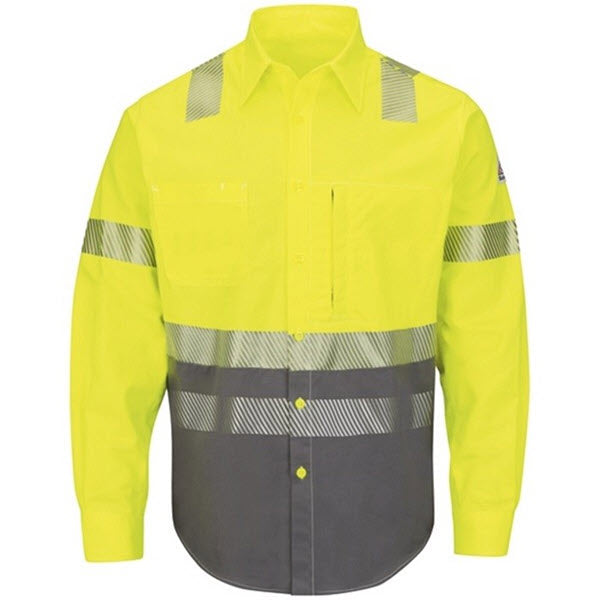 Bulwark SLB4HG  FR HRC2 Class 3, Hi-Vis Color Block LS Button Down Work Shirt