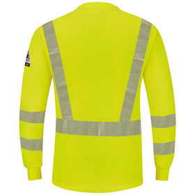 Bulwark SML4HV Men's Long Sleeve Hi-Vis Lightweight FR Henley, Yellow/Green