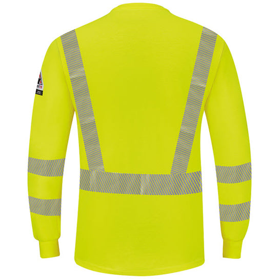 Bulwark SML4HV Men's Long Sleeve Hi-Vis Lightweight FR Henley, Yellow/Green