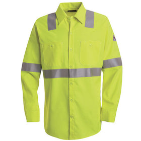 Bulwark SMW4HV Men's Midweight FR Hi-Vis Button-up Long Sleeve Work Shirt